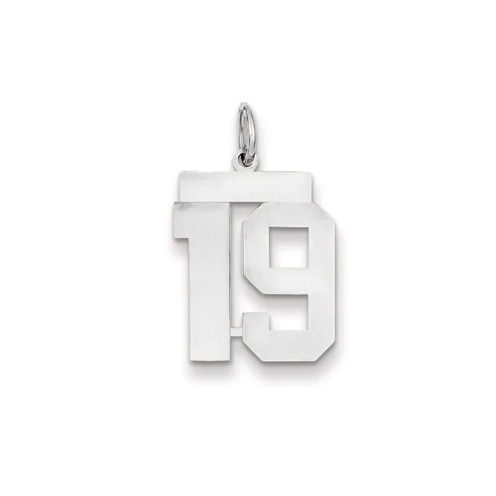 14k White Gold WG Medium Polished Number 19 Charm Goldia Charm Necklaces