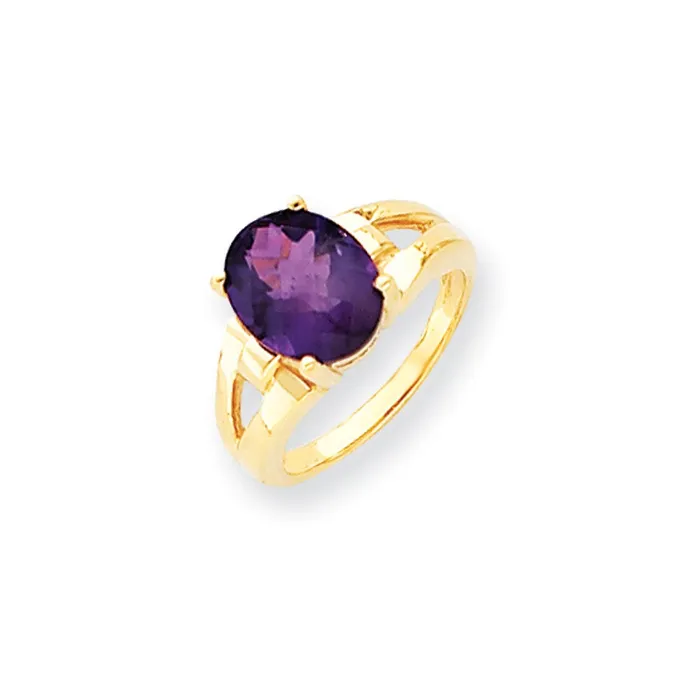 14k Yellow Gold 11x9mm Oval Amethyst Checker ring Goldia Rings