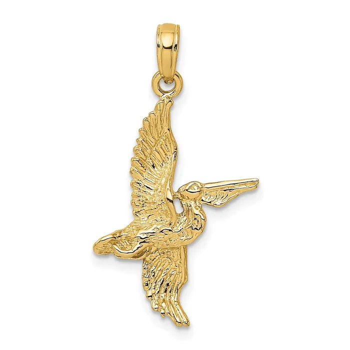 14k Yellow Gold 3D Pelican Flying Charm Goldia Charm Necklaces