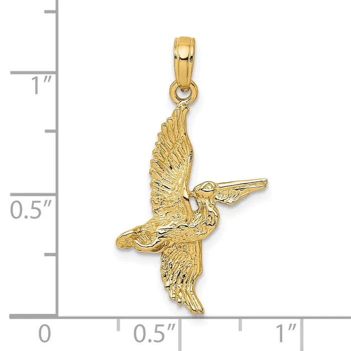14k Yellow Gold 3D Pelican Flying Charm Goldia Charm Necklaces