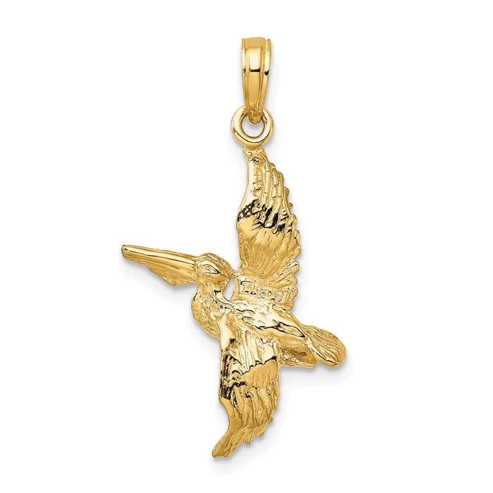 14k Yellow Gold 3D Pelican Flying Charm Goldia Charm Necklaces