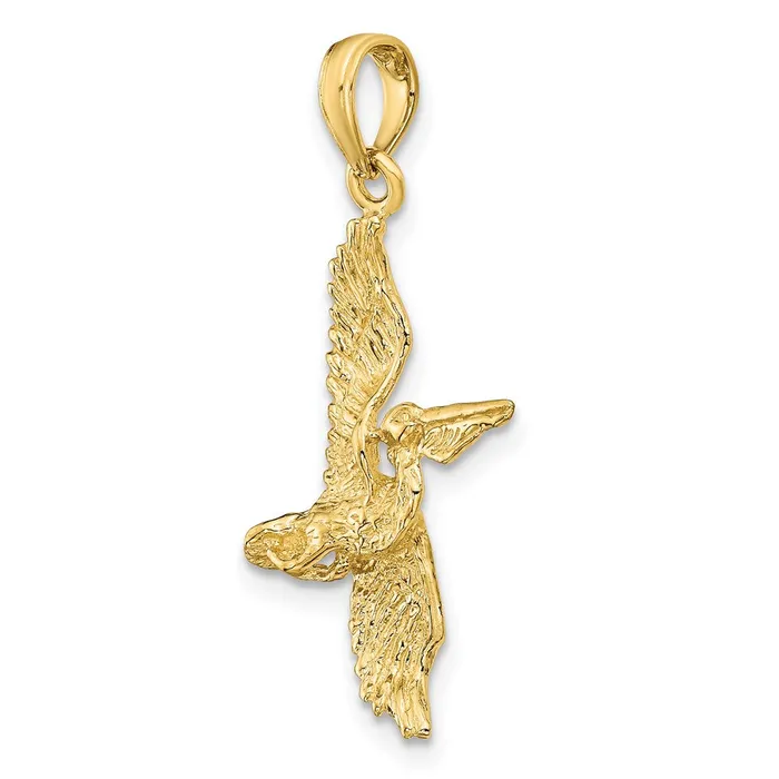 14k Yellow Gold 3D Pelican Flying Charm Goldia Charm Necklaces