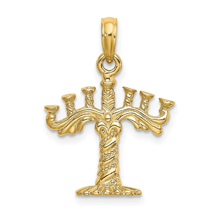 14k Yellow Gold 3D Textured Menorah Charm Goldia Charm Necklaces