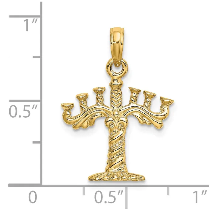 14k Yellow Gold 3D Textured Menorah Charm Goldia Charm Necklaces
