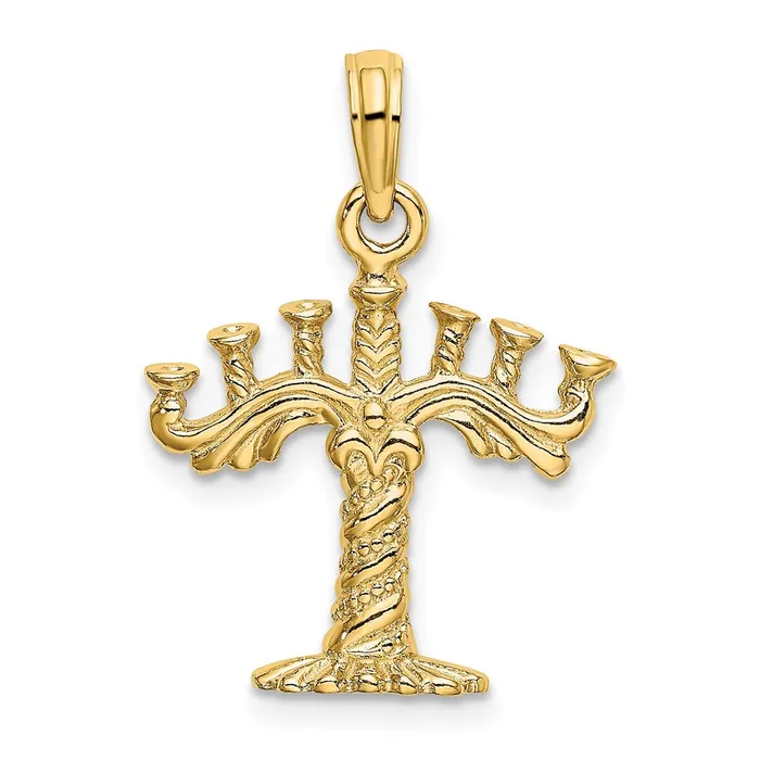 14k Yellow Gold 3D Textured Menorah Charm Goldia Charm Necklaces