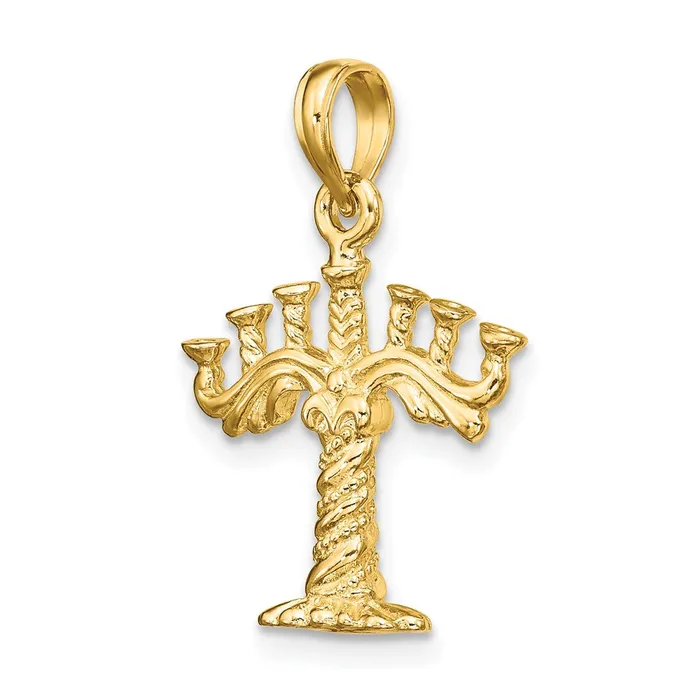 14k Yellow Gold 3D Textured Menorah Charm Goldia Charm Necklaces