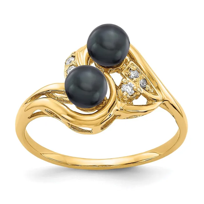 14K Yellow Gold 45mm Black FW Cultured Pearl AAA Real Diamond ring Goldiacom Rings 14K Yellow Gold 45mm Black FW Cultured Pearl AAA Real Diamond ring Goldiacom Rings