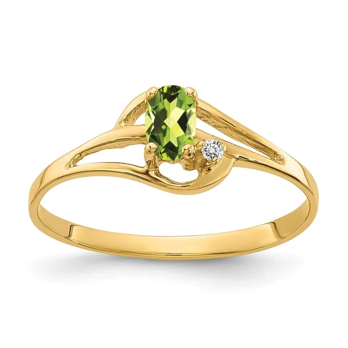 14K Yellow Gold 5x3mm Oval Peridot AAA Real Diamond ring Goldiacom Rings