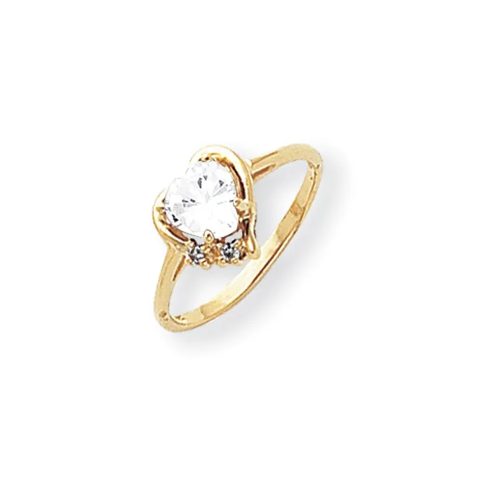 14k Yellow Gold 6mm Heart Cubic Zirconia AAA Diamond ring Goldia Rings