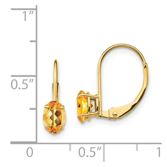 14k Yellow Gold 6x4mm Oval Citrine Leverback Earrings Goldia Earrings