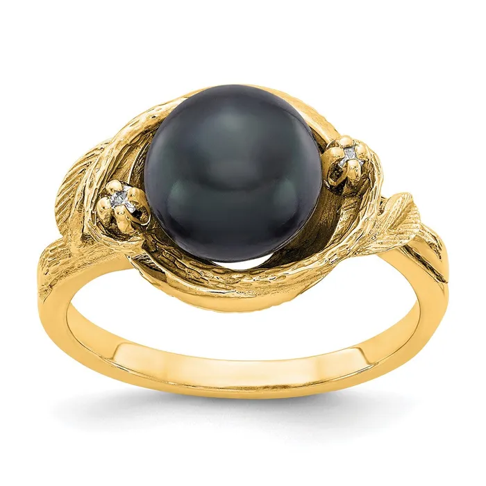 14K Yellow Gold 75mm Black FW Cultured Pearl AAA Real Diamond ring Goldiacom Rings 14K Yellow Gold 75mm Black FW Cultured Pearl AAA Real Diamond ring Goldiacom Rings