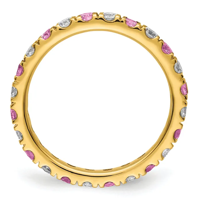 14k Yellow Gold 78 Ct Lab Grown Diamond VSSI G and Lab Created Pink Sapphire Eternity Band Ring Goldia Rings