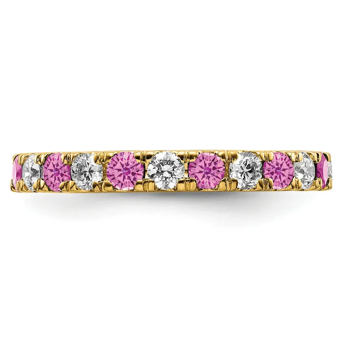 14k Yellow Gold 78 Ct Lab Grown Diamond VSSI G and Lab Created Pink Sapphire Eternity Band Ring Goldia Rings