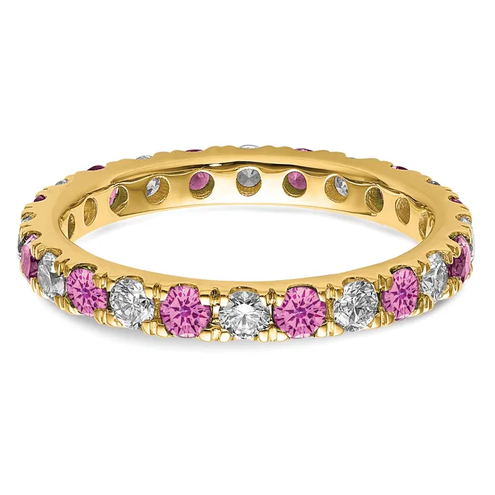 14k Yellow Gold 78 Ct Lab Grown Diamond VSSI G and Lab Created Pink Sapphire Eternity Band Ring Goldia Rings