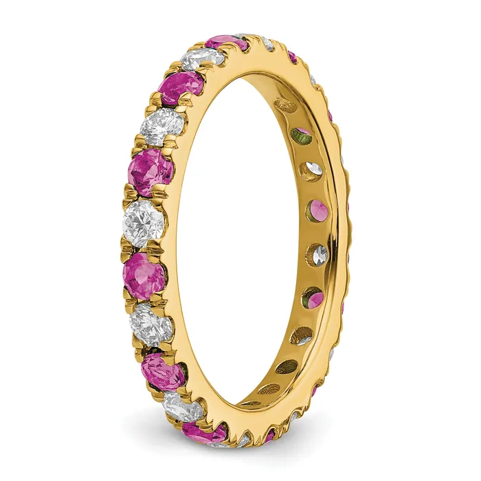 14k Yellow Gold 78 Ct Lab Grown Diamond VSSI G and Lab Created Pink Sapphire Eternity Band Ring Goldia Rings