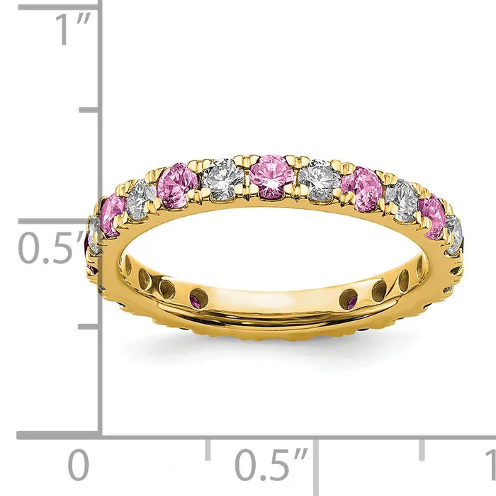 14k Yellow Gold 78 Ct Lab Grown Diamond VSSI G and Lab Created Pink Sapphire Eternity Band Ring Goldia Rings