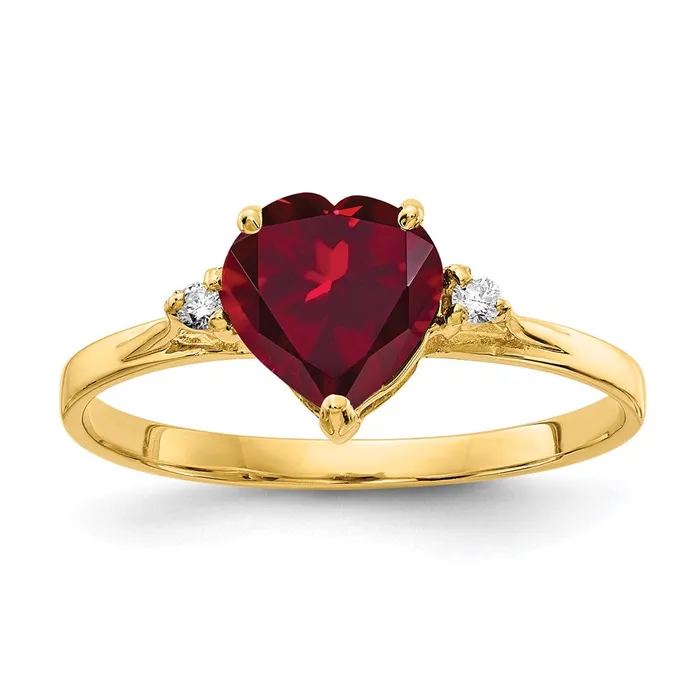 14K Yellow Gold 7mm Heart Created Ruby AAA Real Diamond ring Goldiacom Rings 14K Yellow Gold 7mm Heart Created Ruby AAA Real Diamond ring Goldiacom Rings