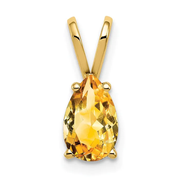 14K Yellow Gold 8x5mm Pear Citrine pendant Goldia Necklaces
