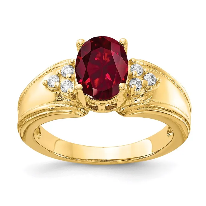 14K Yellow Gold 8x6mm Oval Created Ruby A Real Diamond ring Goldia Rings 14K Yellow Gold 8x6mm Oval Created Ruby A Real Diamond ring Goldia Rings
