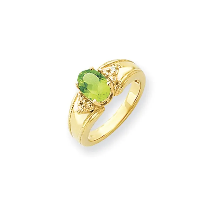 14k Yellow Gold 8x6mm Oval Peridot Checker AA Diamond ring Goldia Rings