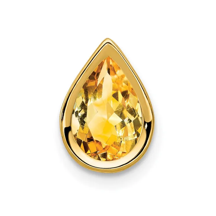 14K Yellow Gold 9x6mm Pear Citrine bezel pendant Goldia Necklaces