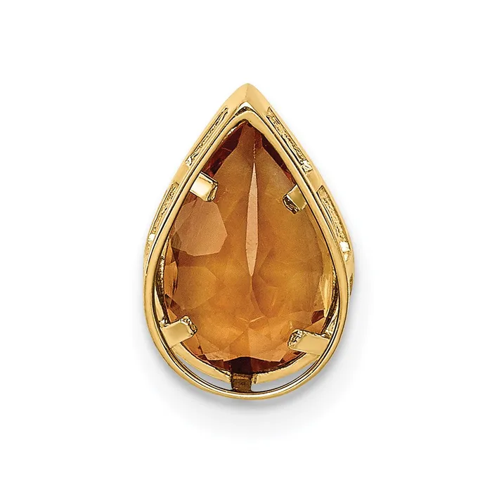 14K Yellow Gold 9x6mm Pear Citrine bezel pendant Goldia Necklaces