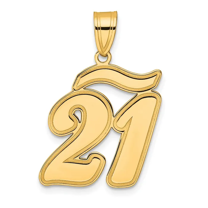 14k Yellow Gold Brushed Border Script Number 21 Pendant Goldia PreStyled Sets 14k Yellow Gold Brushed Border Script Number 21 Pendant Goldia PreStyled Sets