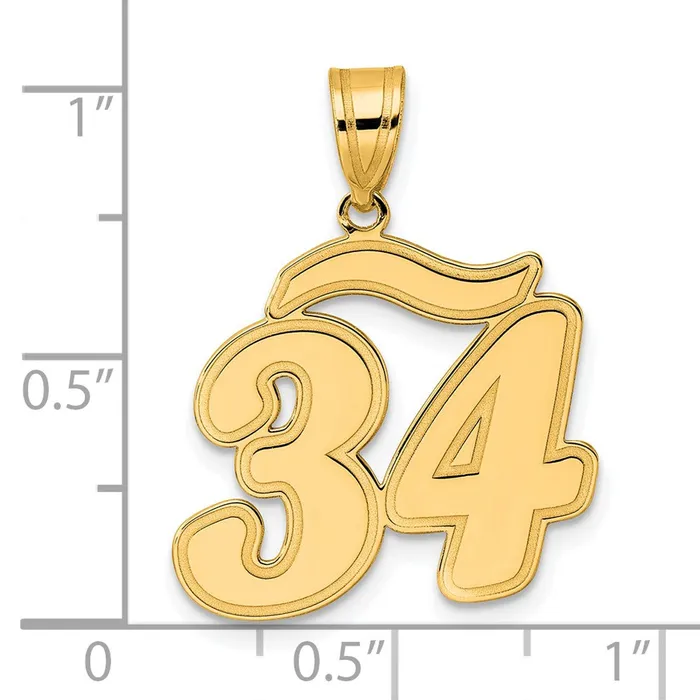 14k Yellow Gold Brushed Border Script Number 34 Pendant Goldia PreStyled Sets