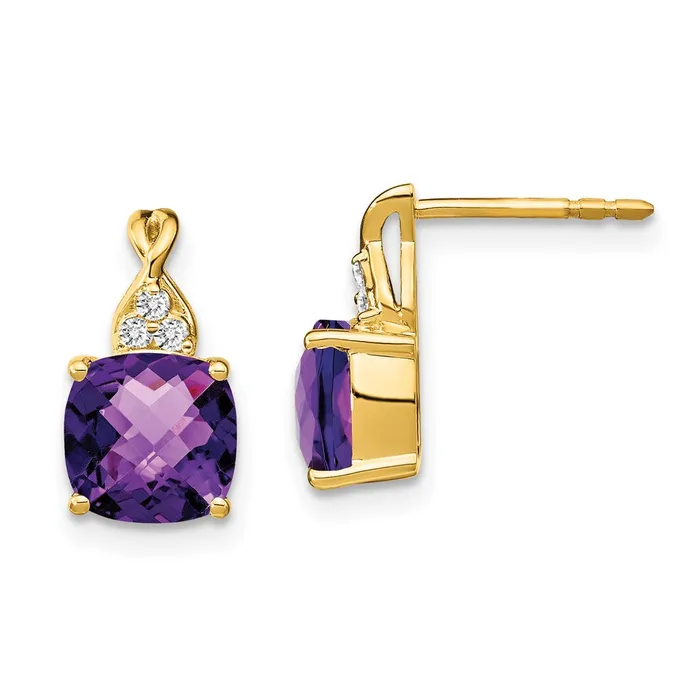 14k Yellow Gold Checkerboard Amethyst and Real Diamond Earrings Goldia Earrings 14k Yellow Gold Checkerboard Amethyst and Real Diamond Earrings Goldia Earrings