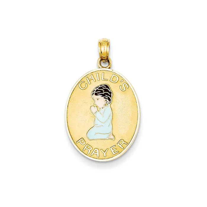 14k Yellow Gold Childs Prayer wEnameled Boy Pendant Goldia PreStyled Sets
