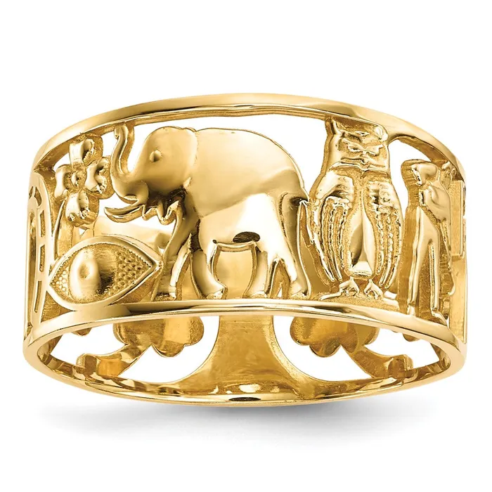 14k Yellow Gold Lucky Symbols Cut Out 9mm Band Goldia Rings