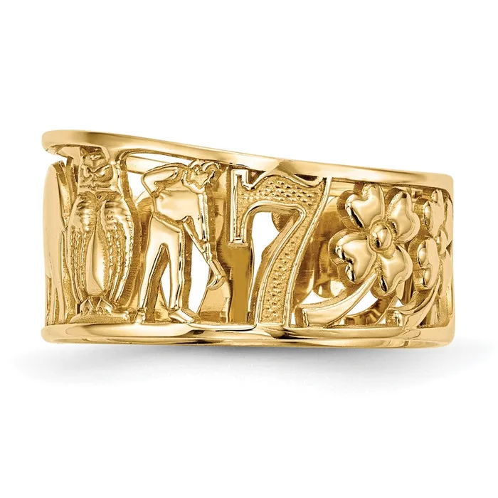 14k Yellow Gold Lucky Symbols Cut Out 9mm Band Goldia Rings