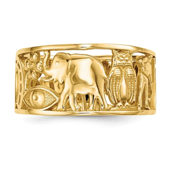 14k Yellow Gold Lucky Symbols Cut Out 9mm Band Goldia Rings