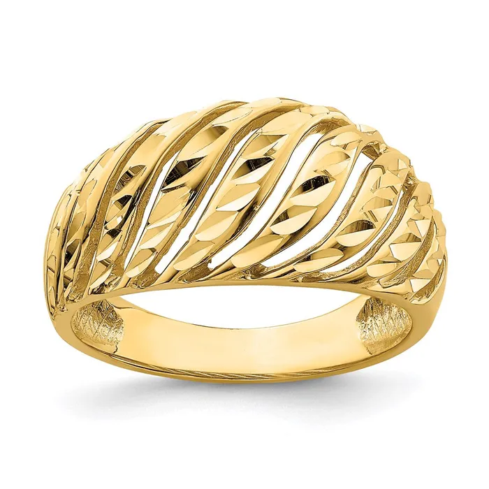 14K Yellow Gold Open Slash Diamondcut Dome Ring Goldia Rings