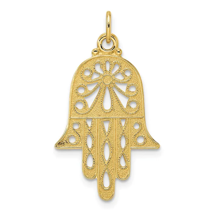 14k Yellow Gold Polished and Textured Solid Hamsa Pendant Goldia Necklaces