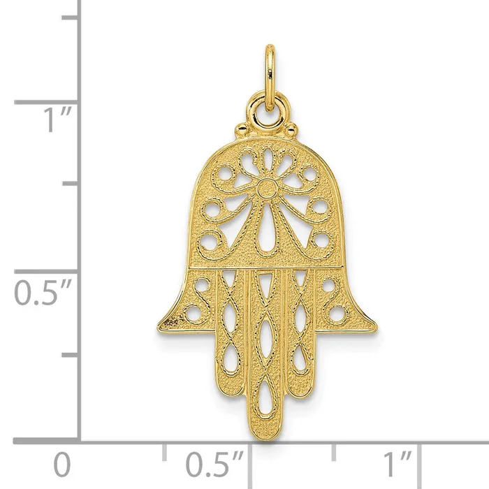 14k Yellow Gold Polished and Textured Solid Hamsa Pendant Goldia Necklaces