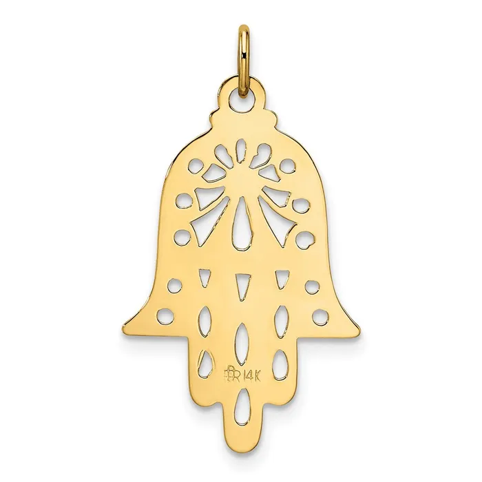 14k Yellow Gold Polished and Textured Solid Hamsa Pendant Goldia Necklaces