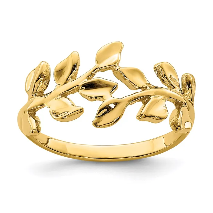 14K Yellow Gold Polished Leaf Ring Goldia Rings