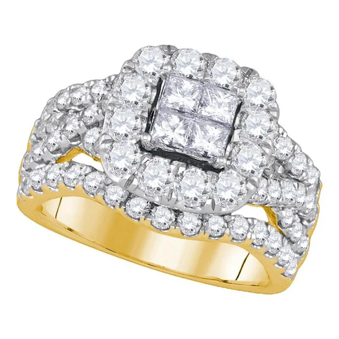 14k Yellow Gold Princess Diamond Cluster Bridal Engagement Ring 212 Cttw gndatlanta Rings 14k Yellow Gold Princess Diamond Cluster Bridal Engagement Ring 212 Cttw gndatlanta Rings