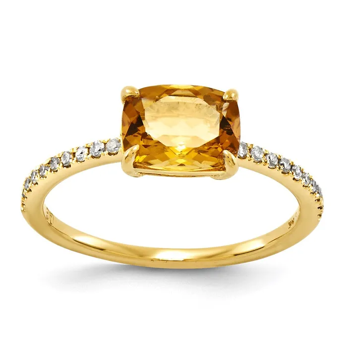 14K Yellow Gold Real Diamond and Citrine Square Ring Goldia Rings