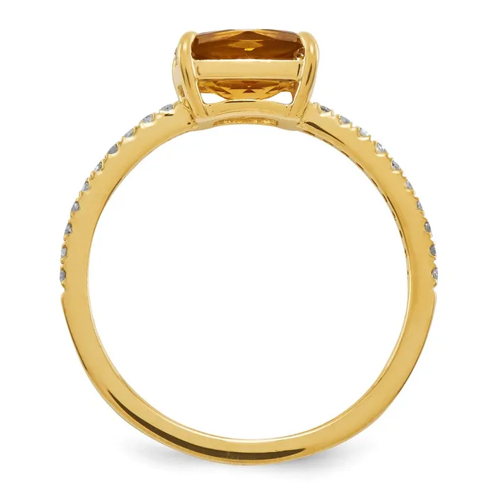 14K Yellow Gold Real Diamond and Citrine Square Ring Goldia Rings