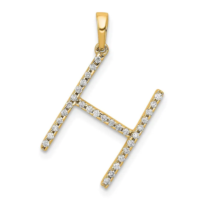 14K Yellow Gold Real Diamond Letter H Initial Pendant Goldia Necklaces