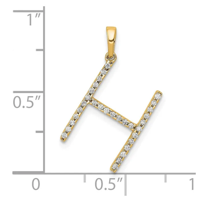14K Yellow Gold Real Diamond Letter H Initial Pendant Goldia Necklaces
