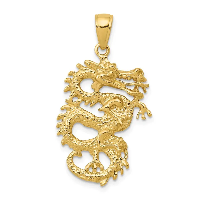 14k Yellow Gold Solid 3D Dragon Pendant Goldia Necklaces