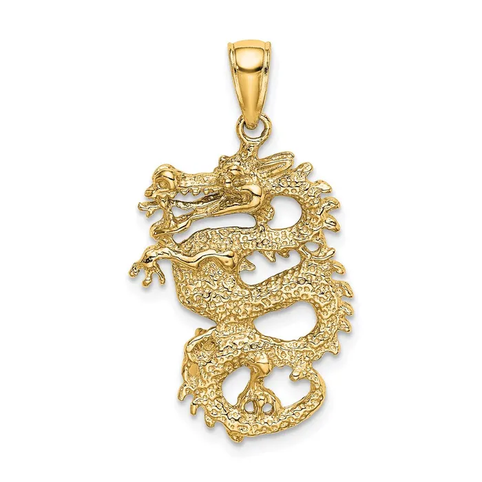 14k Yellow Gold Solid 3D Dragon Pendant Goldia Necklaces