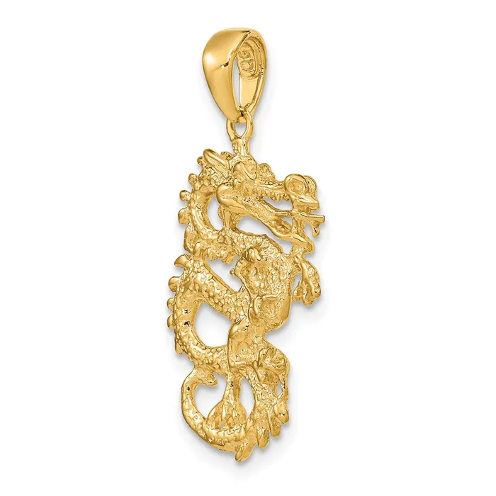 14k Yellow Gold Solid 3D Dragon Pendant Goldia Necklaces