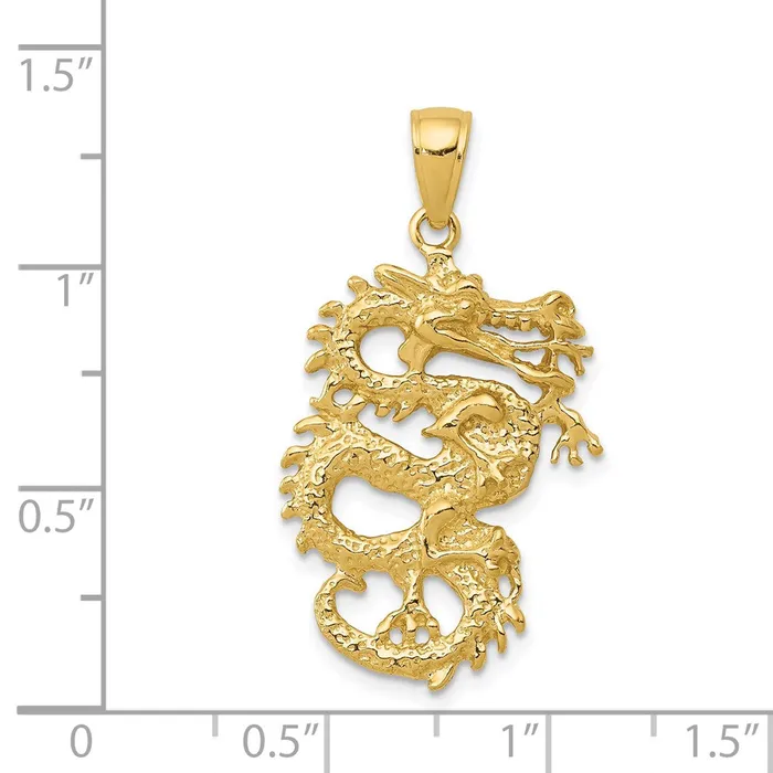 14k Yellow Gold Solid 3D Dragon Pendant Goldia Necklaces