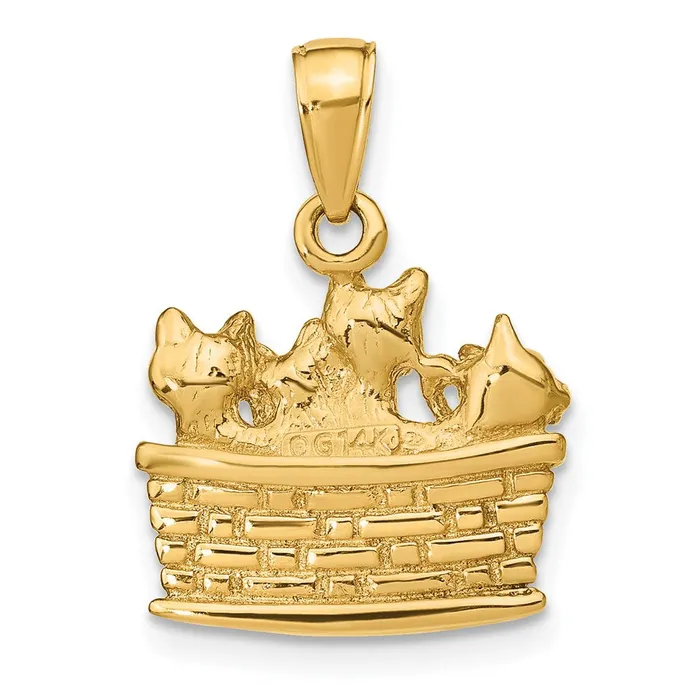 14k Yellow Gold Solid Polished 3D Kittens in Basket Pendant Goldia Necklaces