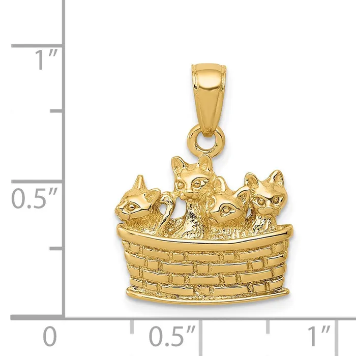 14k Yellow Gold Solid Polished 3D Kittens in Basket Pendant Goldia Necklaces