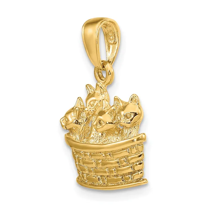 14k Yellow Gold Solid Polished 3D Kittens in Basket Pendant Goldia Necklaces